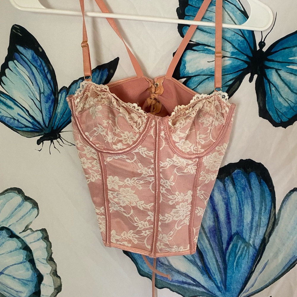 Shein Pink and White Lace Corset Top